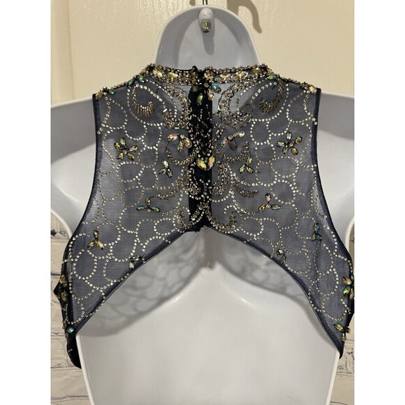 Camille La Vie navy beaded bodice halter neck formal gown prom dress size 6 - Picture 8 of 9